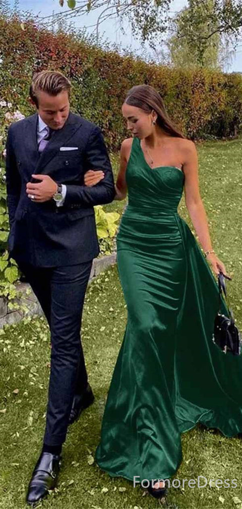 Elegant One Shoulder Green Mermaid Long Prom Dress,PD414
