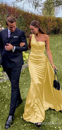 Elegant One Shoulder Yellow Mermaid Long Prom Dress,PD409