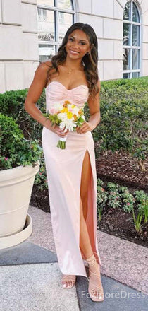 Elegant Sweetheart Pink Strapless Side Slit Mermaid Long Prom Dress,PD403