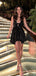 Sexy Black Lace V-neck A-line Short Mini Homecoming Dress,  HD88