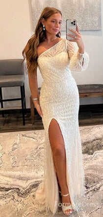 Elegant One Shoulder Mermaid Split Side Long Prom Dress,  PD72