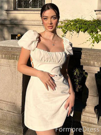 Elegant White Square A-line Short Mini Homecoming Dress,  HD94