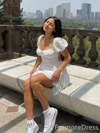 Elegant White Square A-line Short Mini Homecoming Dress,  HD94