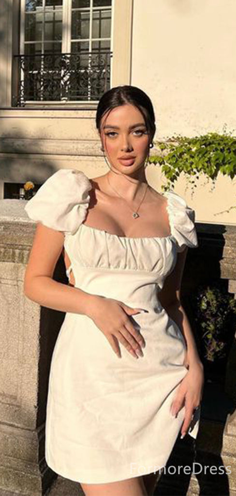 Elegant White Square A-line Short Mini Homecoming Dress,  HD94
