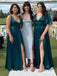 Elegant V-neck Split Side A-line Long Bridesmaid Dress,  BD134