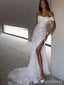 Sparkly Off-Shoulder Split Side Mermaid Long Wedding Dress, WD118