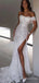 Sparkly Off-Shoulder Split Side Mermaid Long Wedding Dress, WD118