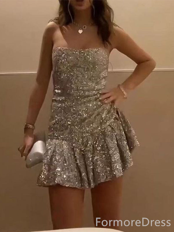 Sparkly Strapless A-line Short Mini Homecoming Dress,  HD97