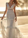 Elegant V-neck Lace A-line Long Wedding Dress, WD120