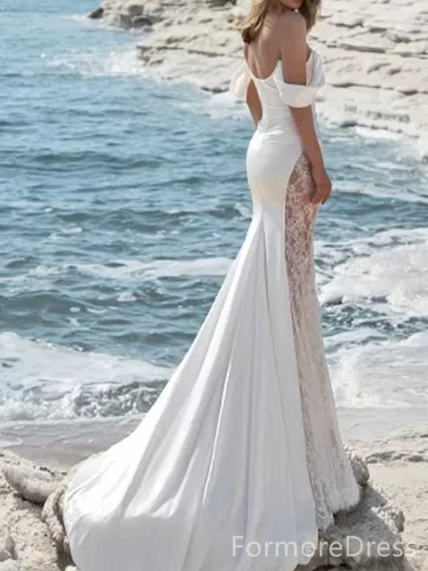 Elegant V-neck Lace Mermaid Long Wedding Dress, WD121