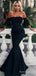 Elegant Black Strapless Off-Shoulder Mermaid Long Prom Dress,  PD83