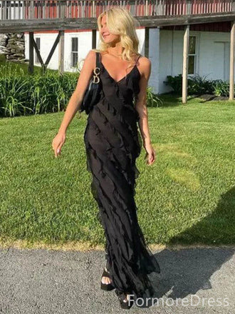 Elegant V-neck Spaghetti Strap Mermaid Long Prom Dress,  PD85