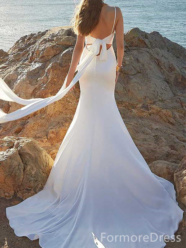 Elegant Spaghetti Strap Mermaid Long Wedding Dress, WD122