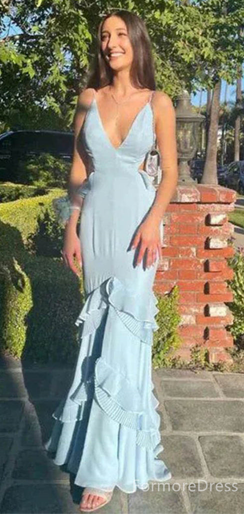 Elegant V-neck Spaghetti Strap Mermaid Long Prom Dress,  PD88