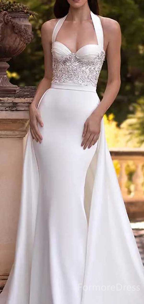 Gorgeous Halter Appliques Mermaid Long Wedding Dress, WD124