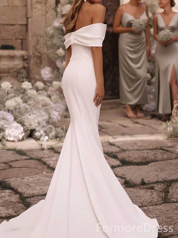 Simple Off-Shoulder Strapless Split Side Mermaid Long Wedding Dress, WD127