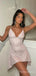 Sparkly V-neck Spaghetti Strap A-line Short Mini Homecoming Dress,  HD106