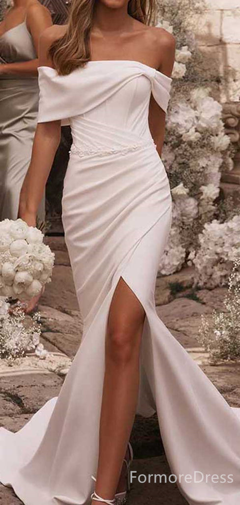 Simple Off-Shoulder Strapless Split Side Mermaid Long Wedding Dress, WD127