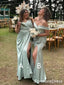 Mismatched Elegant Sleeveless A-line Split Side Long Bridesmaid Dress,BD06