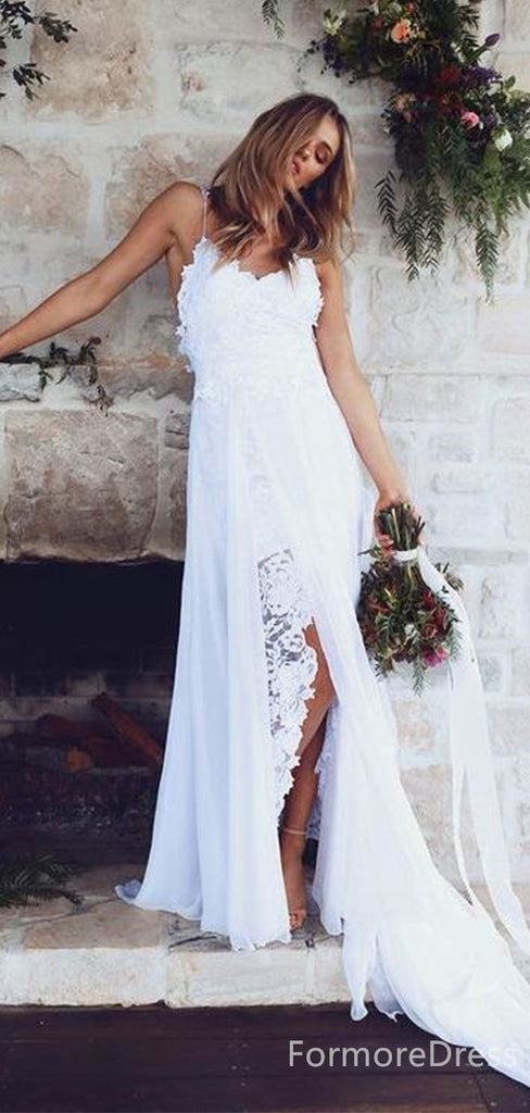 Elegant Spaghetti Strap A-line Long Wedding Dress,  WD36