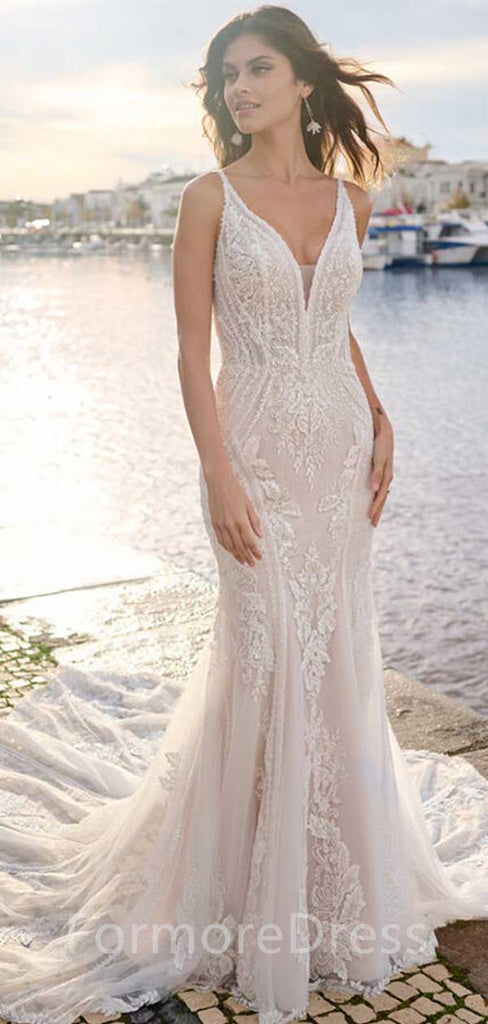 Sexy V-neck Mermaid Long Wedding Dress,  YWD01