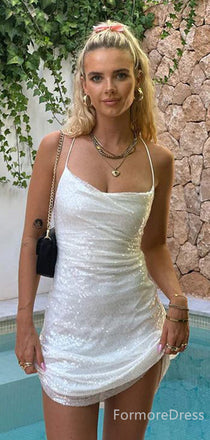 Sparkly Spaghetti Strap A-line Short Mini Homecoming Dress,  HD109