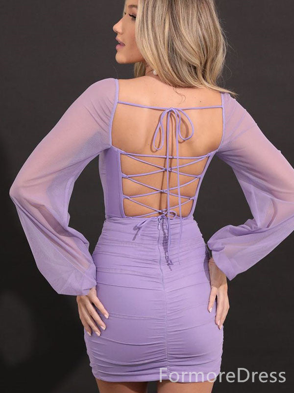 Elegant Square Long Sleeves A-line Short Mini Homecoming Dress,  HD110