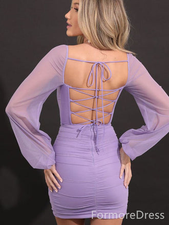 Elegant Square Long Sleeves A-line Short Mini Homecoming Dress,  HD110