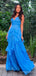 Elegant V-neck Spaghetti Strap A-line Long Prom Dress, PD114