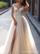 Sparkly V-neck Off-Shoulder Split Side Mermaid Long Wedding Dress, WD128