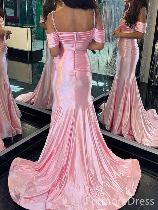 Elegant Off-Shoulder Spaghetti Strap Mermaid Long Prom Dress, PD112