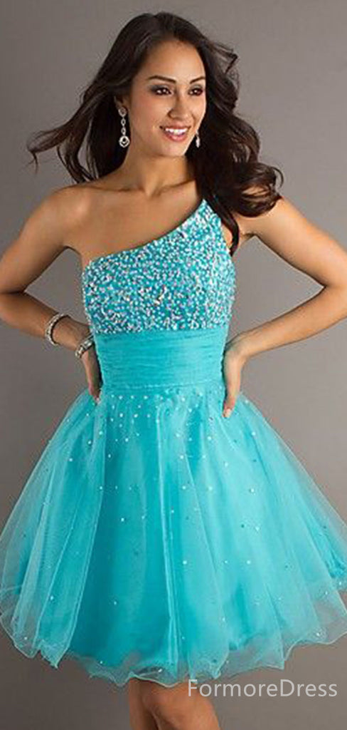 Sparkly One Shoulder A-line Short Mini Long Homecoming Dress,  HD115