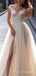 Sparkly V-neck Off-Shoulder Split Side Mermaid Long Wedding Dress, WD128