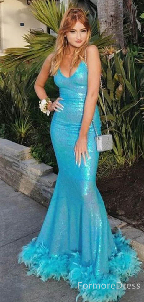 Elegant V-neck Spaghetti Strap Mermaid Long Prom Dress, PD115