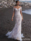 Elegant V-neck Off-Shoulder Mermaid Long Wedding Dress, WD136