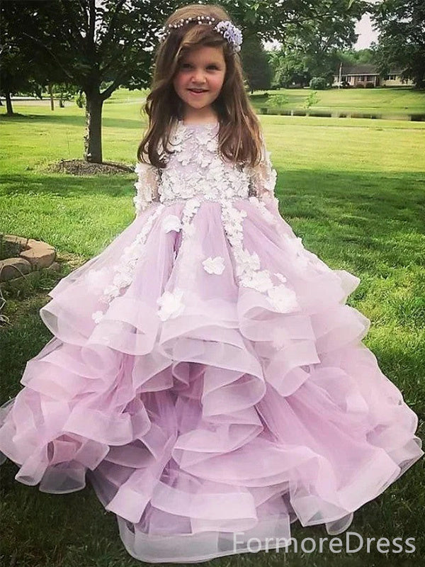 Elegant Tulle Appliques A-line Long Flower Girl Dress,  FGD84