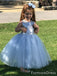 Sparkly Sky Blue A-line Long Flower Girl Dress,  FGD85