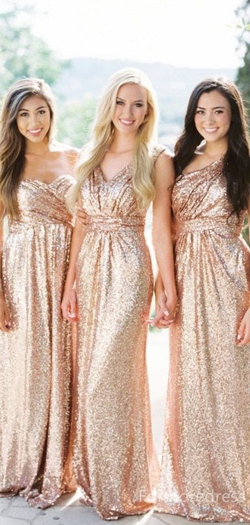 Mismatched Sparkly Sequins A-line Long Bridesmaid Dress,  BD140