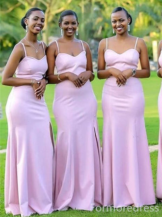 Elegant Sweatheart Spaghetti Strap Split Side Mermaid Long Bridesmaid Dress,  BD144