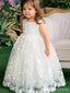 Elegant White Lace Appliques A-line Long Flower Girl Dress,  FGD91