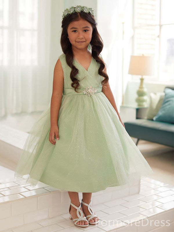 Elegant V-neck A-line Long Flower Girl Dress,  FGD92