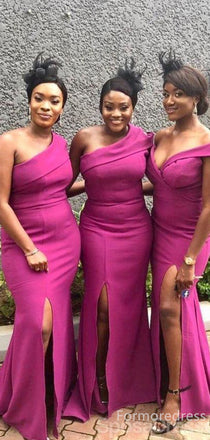 Simple One Shoulder Split Side Mermaid Long Bridesmaid Dress,  BD145