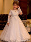 Elegant Off-Shoulder Long Sleeves Lace Appliqes A-line Long Flower Girl Dress,  FGD94