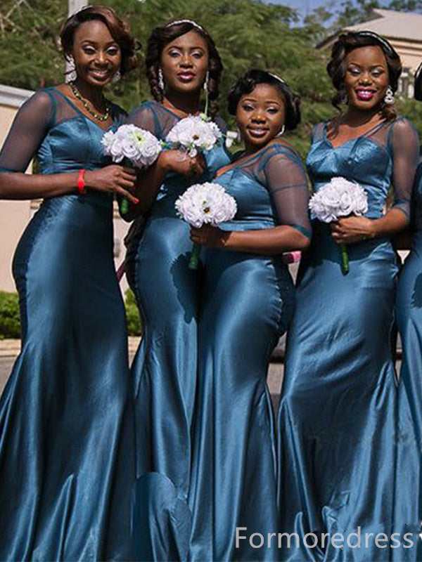 Elegant V-neck Long Sleeves Mermaid Long Bridesmaid Dress,  BD150