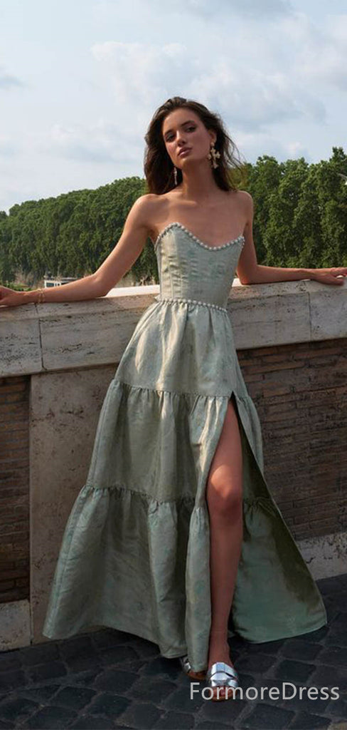 Elegant Strapless Split Side A-line Long Prom Dress, PD120