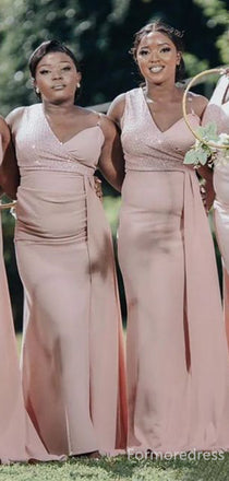 Elegant Pink One Shoulder Split Side Mermaid Long Bridesmaid Dress,  BD153