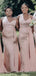 Elegant Pink One Shoulder Split Side Mermaid Long Bridesmaid Dress,  BD153