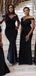 Simple Black V-neck Off-Shoulder Mermaid Long Bridesmaid Dress,  BD156