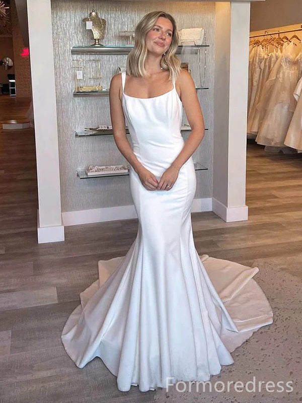 Elegant Spaghetti Strap Mermaid Long Wedding Dress, WD141