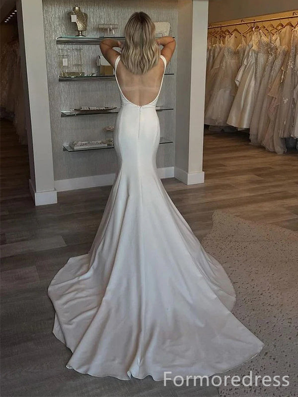 Elegant Spaghetti Strap Mermaid Long Wedding Dress, WD141